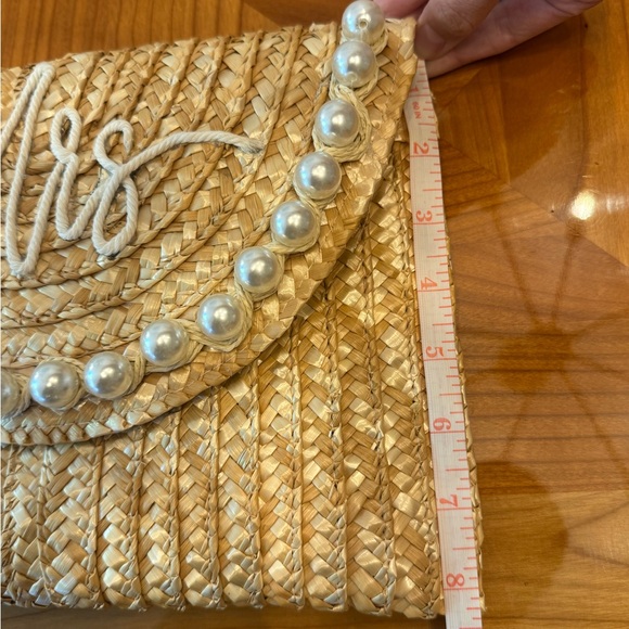 Woven Straw Mrs. Pearl-Trim Clutch - Natural - Picture 5 of 6